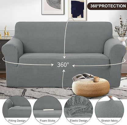 U-NICE HOME Oversized Stretch Loveseat Couch Cover Sofa Covers Washable Sofa Slipcover Furniture Protector for 2 Cushion Couch Sofa Pet Friendly, Grey