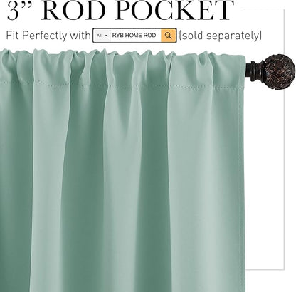 RYB HOME Short Blackout Curtains for Small Window, Sunmmer Heat Light Blocking Privacy Protection Curtains for Sunroom Laundry Room Stair Window, Width 52 by Length 36, Aqua, Set of 2