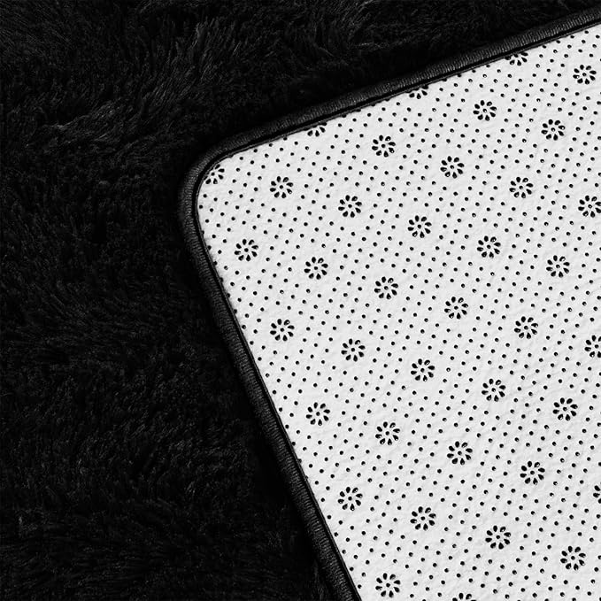 Deerhoo Large Shag Area Rugs 6 x 9, Plush Fuzzy Rugs for Living Room, Ultra Soft Fluffy Furry Rug for Bedroom, Indoor Carpet Nursery Rugs for Kids Room Home Decor, Black