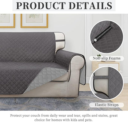 ISSUNTEX Double Protection 100% Waterproof Loveseat Sofa Covers for Living Room, Couch Covers for 2 Cushion Couch Sofa, Reversible Furniture Protector Sofa Cover for Dogs (Loveseat, Gray/Light Gray)