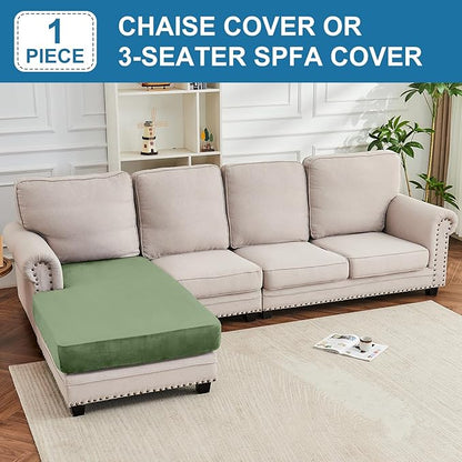 Couch Cover Velvet Chaise Cushion Cover for Sectional Sofas - Elastic L-Shaped Sofa Seat Covers Washable, Slipcover Protector (1-Piece, Avocado Green)
