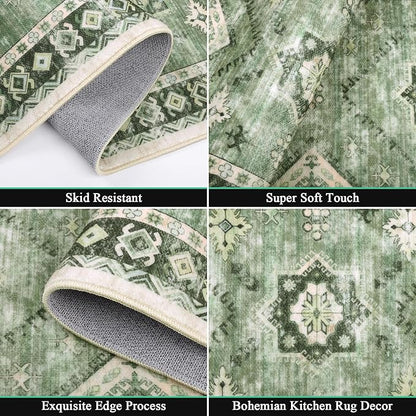HEBE Boho Kitchen Rug Sets 3 Piece with Runner Non Slip Kitchen Rugs and Mats Washable Kitchen Mats for Floor Thick Kitchen Floor Mat Carpet Runner Rugs for Hallway Laundry Holiday Decor