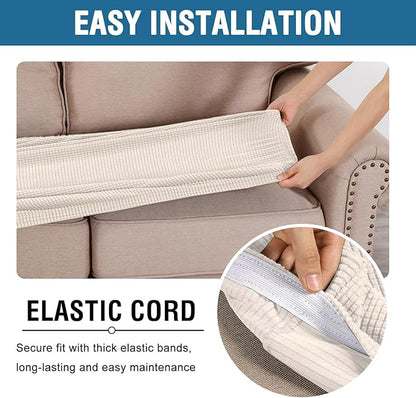 H.VERSAILTEX Super Stretch Individual Seat Cushion Covers Sofa Covers Couch Cushion Covers Slipcover Sets Thick Jacquard Textured Twill Fabric (2 Piece Medium Sofa Cushion Covers, Ivory)