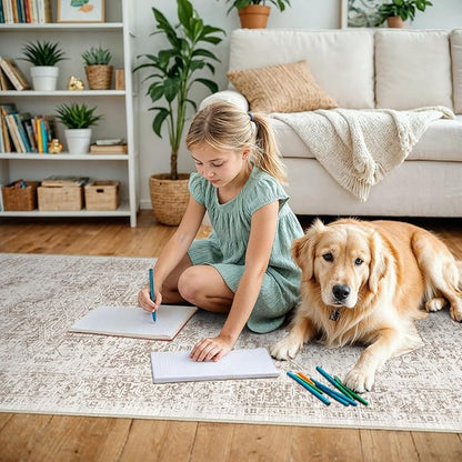 2x6 Washable Hallway Runner Rug - Non Slip Kitchen Runner Rugs with Rubber Backing Vintage Low-Pile Carpet Runners for Entryway Dining Room Laundry Room Home Decor (Cream/Camel)