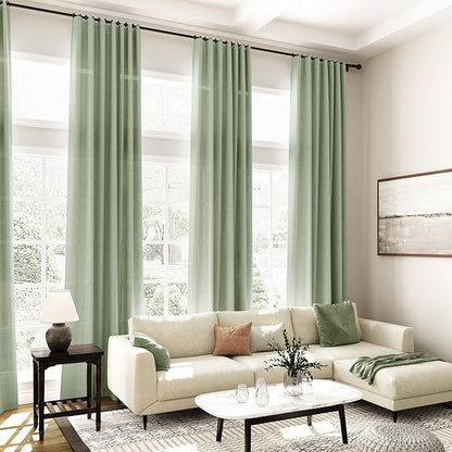 Nanspring Light Sage Linen Curtains 84 Inch Length 2 Panels Set for Living Room Rod Pocket Back Tab Light Filtering Window Drapes for Bedroom Dining Room Protect Privacy Country Farmhouse Decor 52x84