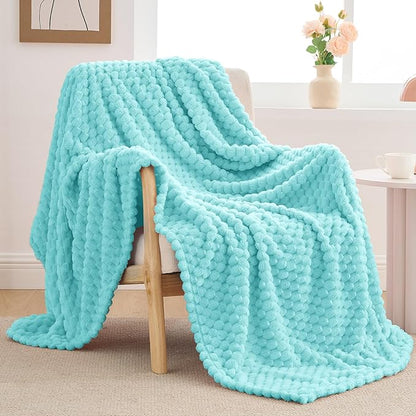 BEDELITE Fleece Blanket - 3D Jacquard Decorative Aqua Twin Blankets for Couch & Bed, Soft and Cozy Warm Plush Fluffy Blanket All Seasons Suitable, 60x80Inches