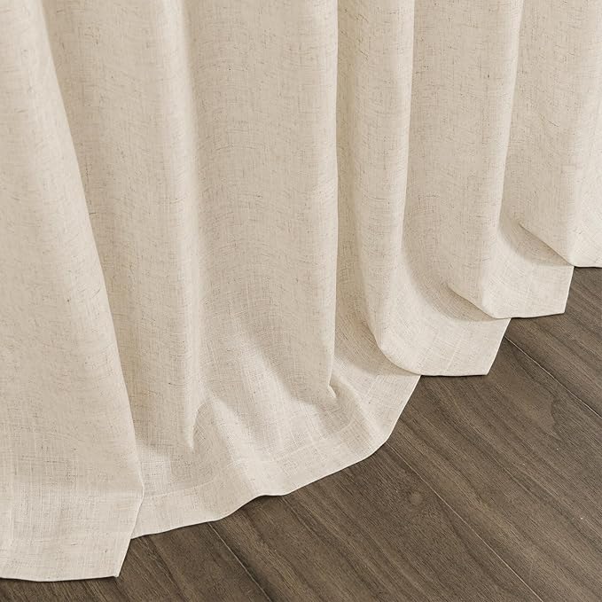 Cream Beige Linen 144 Inch Curtains for Living Room Light Filtering Semi Sheer Curtain Back Tab Modern Farmhouse Decor Elegant Coastal Drapes Floor to Ceiling High Window for Bedroom 52x144, 2 Panels