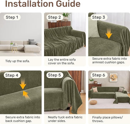 Sectional Couch Covers, 2 Pieces Washable L Shaped Couch Covers Sofa Blanket for Dogs Pet Friendly Sectional Sofa Slipcovers Furniture Covers,71"x 102"+ 71"x 110",(Large,Green)