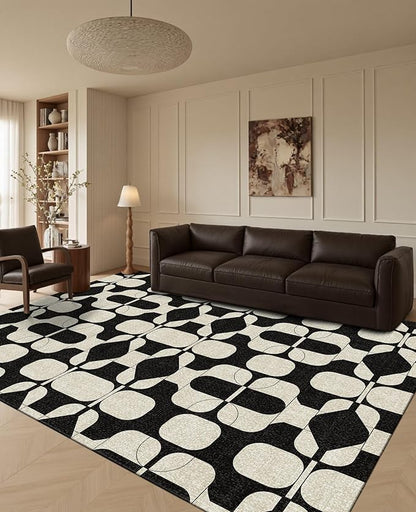 Latte&Fog 6x9 Area Rugs for Living Room Bedroom, Black Vintage Washable Rug, Boho Non Slip Low Pile Carpet for Indoor Dining Room, Dorm, Classroom,College Dorm,Farmhouse and Home Office - Black Beige