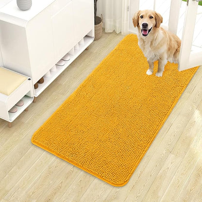 OLANLY Dog Door Mat for Muddy Paws 40x24, Absorbs Moisture and Dirt, Absorbent Non-Slip Washable Doormat, Quick Dry Chenille Mud Mat, Entry Indoor Entryway Carpet for Inside Floor, Golden Yellow