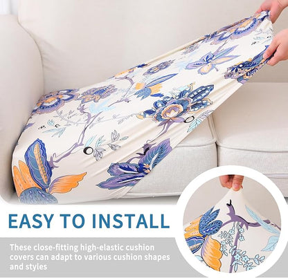 hyha Printed Couch Cushion Covers, Floral Sofa Covers Washable for 3 Cushion Couch, Stretch Pattern Outdoor Cushion Covers for Patio Furniture with Elastic Bottom(3 Packs, Vintage Flower)