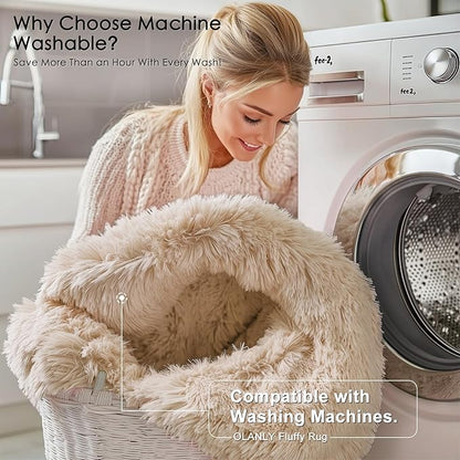 OLANLY 3x10 Machine Washable Runner Rugs for Hallway, Soft Fluffy Shaggy Bedside Rugs for Bedroom, Living Room, Indoor Floor Carpet for Kids Girls and Boys, Nursery Rooms, Home Decor Aesthetic, Beige