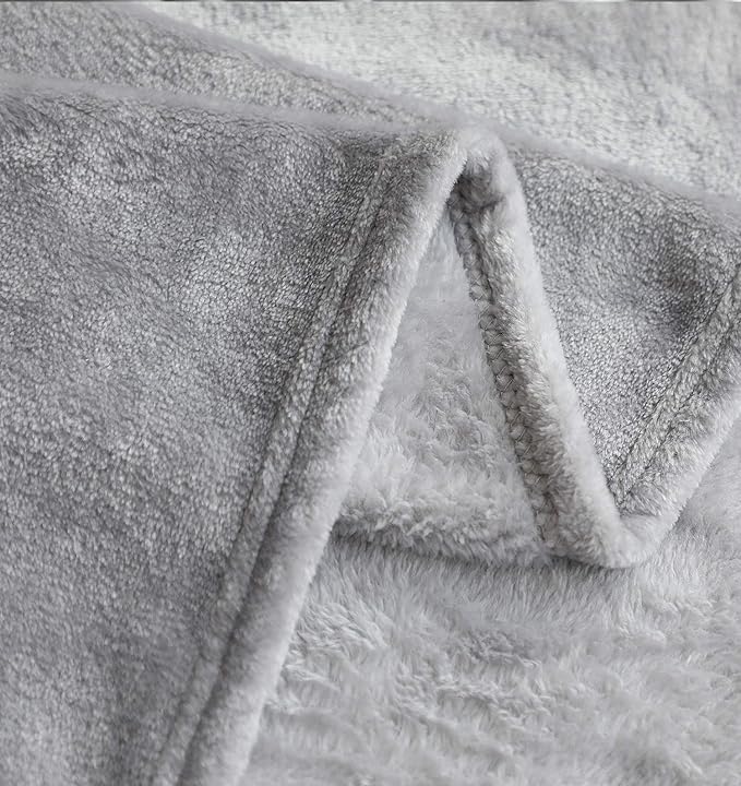 TASTHROW Large Flannel Fleece Throw Blanket, 50×70 Inch - Cozy Lightweight Thick Blanket - All Seasons Suitable for Women, Men and Kids (Light Grey)
