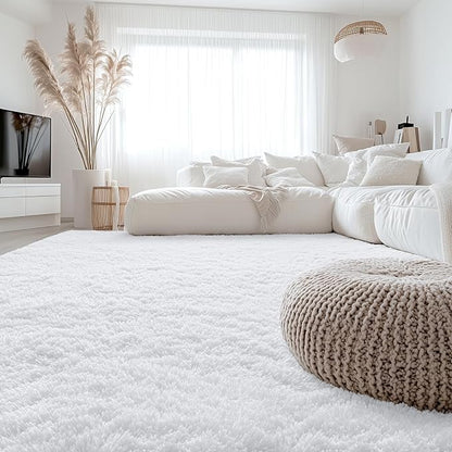 OLANLY 9x12 Machine Washable Large Area Rugs for Living Room, Bedroom, Soft Fluffy Shaggy Bedside Rug, Indoor Floor Carpet for Kids Girls and Boys, Dorms, Nursery, Home Decor Aesthetic, White