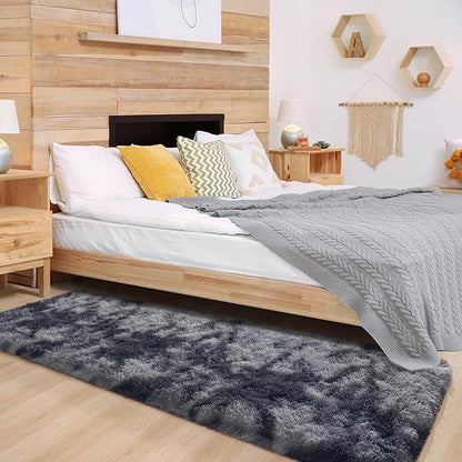 Chicrug Soft Runner Rugs for Bedroom Living Room Plush Fluffy Rug 2x10 Feet, Shag Furry Area Rug Carpet Non Shedding for Nursery Children Kids Girls Room Home Decorative, Grey and Black