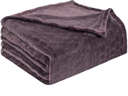 TOONOW Fleece Blanket Textured Fuzzy Plush Throw Blanket Twin Size 60" x 80", Super Soft Fluffy Bed Blanket Geometric Pattern Comfy Microfiber Flannel Blankets for Couch, Bed, Sofa, Purple