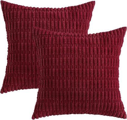 MIULEE Pack of 2 Burgundy Corduroy Decorative Pillow Covers 20x20 Inch Soft Boho Striped Throw Pillow Covers Modern Farmhouse Home Decor for Sofa Living Room Couch Bed