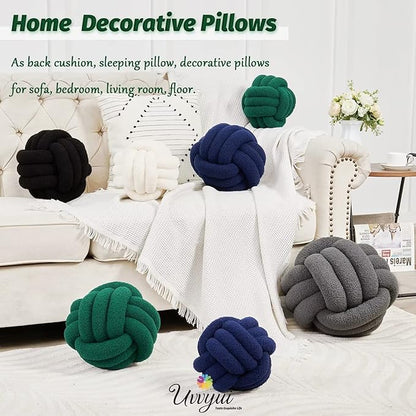 Uvvyui Knot Pillow Ball, Soft Home Decorative Pillows, Round Throw Pillow, Handmade Knotted Plush Pillow, Round Boucle Pillow Cushion (11 Inches Dark Green)
