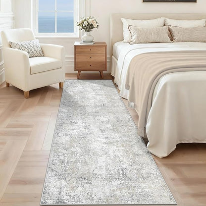 2x7 Runner Rug for Hallway, Washable Modern Abstract Runner Rugs Neutral Soft Non Slip Kids Rug Stain Resistant Indoor Runners for Entryway Bedroom Kitchen Laundry Room(BeigeGrey, 2'x7')