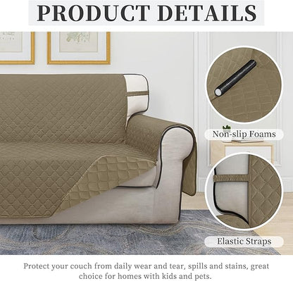ISSUNTEX Double Protection 100% Waterproof Sofa Covers for Living Room, Couch Covers for 3 Cushion Couch Sofa, Reversible Furniture Protector Sofa Cover for Dogs (Oversized Sofa, Beige/Beige)