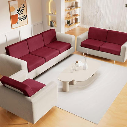 hyha Waterproof Sectional Couch Covers, Non Slip Sofa Couch Cushion Covers L Shape, Thick Stretch Jacquard Fabric, Washable Sofa Slipcovers with Elastic Bottom (1 Piece for Chaise, Wine Red)