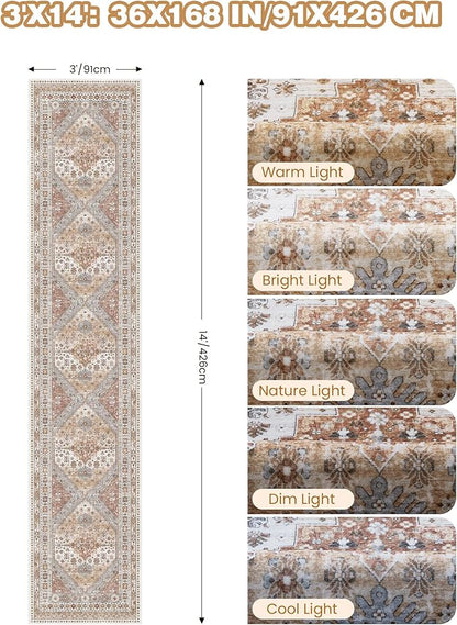 3x14 Runner Rug for Hallway, Non-Slip Long Kitchen Mats for Floor, Vintage Washable Rug for Entryway, Soft Hallway Runner for Dining Room, Bedroom, Living Room(Orange,3'x14')