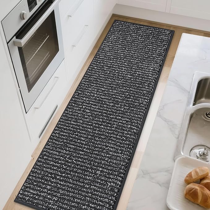 BEQHAUSE Kitchen Runner Rugs 24"x84", Non-Slip Kitchen Mats for Floor, Super Absorbent and Stain Resistant Kitchen Rug, Machine Washable Rugs for Kitchen, Hallway, Laundry & Sink, Charcoal