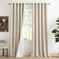 NICETOWN 100% Absolutely Blackout Linen Curtains with Thermal Insulated White Liner, Beige, W62, 2 Pieces, Noise Reducing Textured Linen Look Curtains for Windows 120 inch Length for Classroom