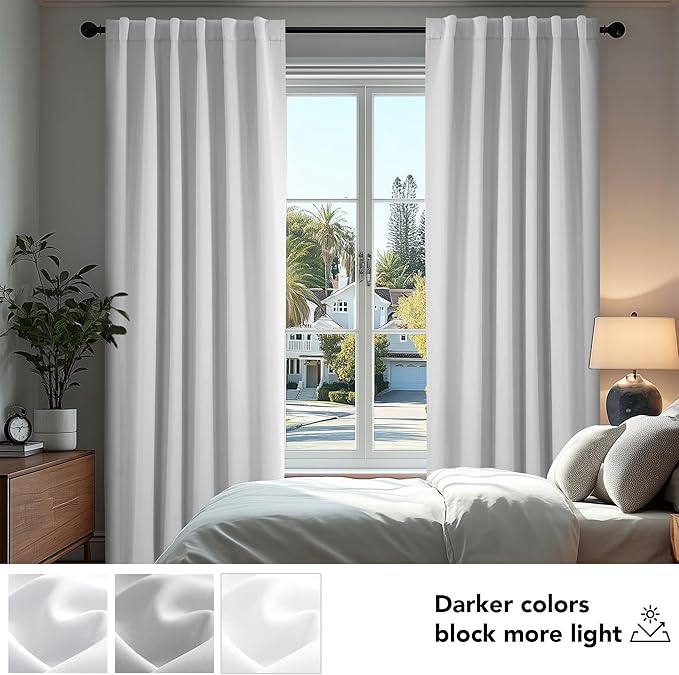 Deconovo Blackout Curtains, Thermal Insulated, W52 x L54 2 Panels, Back Tab, Machine Washable, Room-Darkening Drapes for Bedroom/Living Room Greyish White