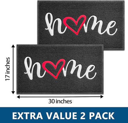 EARTHALL Door Mat 2-Pack Outside Inside Home Doormat 30"x17.5" Durable Floor Mat Non Slip Rug Ultra Absorb Mud Easy Clean Front Doormat for Garage, Entryway, Patio, High Traffic Areas, Black