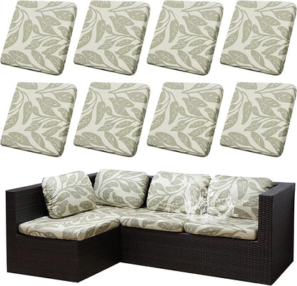8Pcs Outdoor Cushion Covers, Patio Cushion Covers,Stretch Elastic Slipcovers, Replacement Washable & Reusable Furniture Protector for Patio Couch (Hummingbird-Pattern,Cover Only)