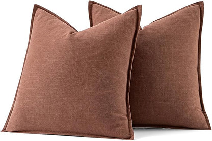 MIULEE Decorative Linen Euro Sham Pillow Covers 24x24 Rust Red Boho Farmhouse Neutral Couch Throw Pillows for Bed Pack of 2 Accent Modern Pillowcase Sofa Livingroom Home Decor