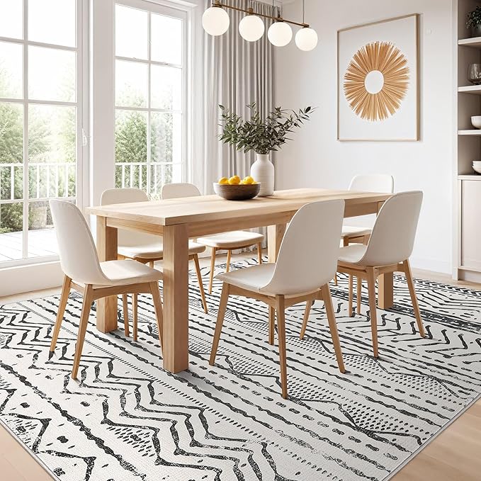 Nakagishi Black Rug Living Room Rugs: 9x12 Machine Washable Boho Large Neutral Modern Soft Moroccan Stain Resistant Indoor Floor Non Slip Accent Carpet for Bedroom Nursery Kids Playroom Office