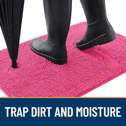 OLANLY Dog Door Mat for Muddy Paws 70x46, Absorbs Moisture and Dirt, Absorbent Non-Slip Washable Doormat, Quick Dry Chenille Mud Mat for Dogs, Entry Indoor Entryway Carpet for Inside Floor, Hot Pink