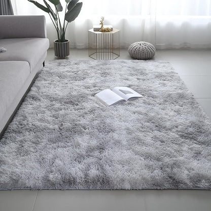 Shag Area Rugs for Bedroom Living Room,4X6 Ultra Soft Fluffy Area Rugs for Dorm, Indoor Carpet Nursery Rugs for Kids Room Home Decor,Tie-Dye Grey
