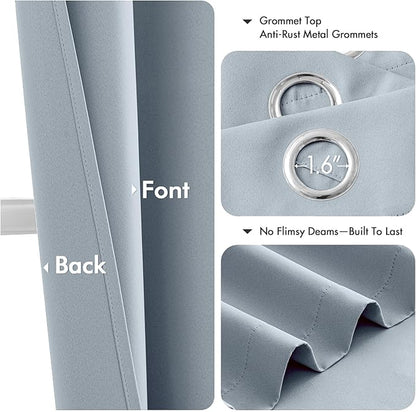 MIULEE Light Blue Blackout Curtains for Bedroom Living Room 54 Inches Long 2 Panels, Thermal Insulated Room Darkening Drapes Solid Grommet Noise Reduction Light Blocking Window Treatments 40x54 Inch
