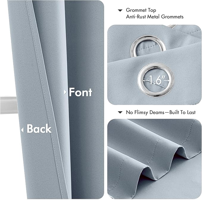 MIULEE Light Blue Blackout Curtains for Bedroom Living Room 72 Inches Long 2 Panels, Thermal Insulated Room Darkening Drapes Solid Grommet Noise Reduction Light Blocking Window Treatments 40x72 Inch