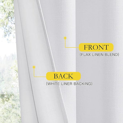 NICETOWN 100% Absolutely Blackout Linen Curtains with Thermal Insulated White Liner, White, 42 inches Wide, 90 inches Length Energy Saving Curtains for Living Room 2 Panels Set, Vertical Blinds
