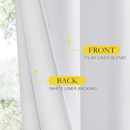 NICETOWN 100% Absolutely Blackout Linen Curtains with Thermal Insulated White Liner, White, W62, 2 Pieces, Noise Reducing Textured Linen Look Curtains for Windows 95 inch Length for Classroom