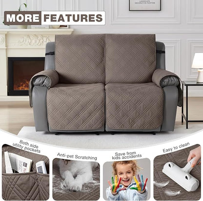TAOCOCO 100% Waterproof Recliner Loveseat Cover Non Slip Couch Cover for 2 Seat Reclining Sofa, Split Reclining Loveseat Covers 2-Piece with Straps for Kids Pets(2 Seater, Taupe)