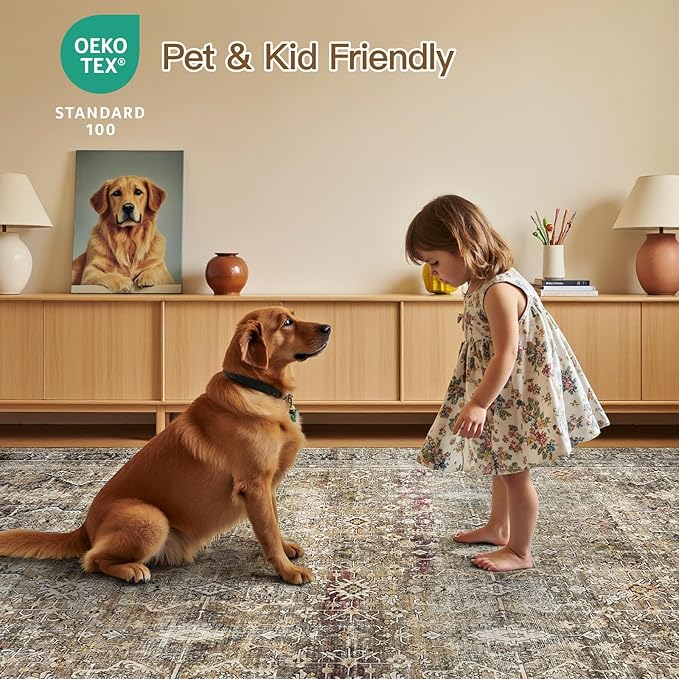 Lofus 8x10 Area Rug for Living Room,Brown Washable Large Rugs with Non-Slip Backing,Soft Neutral Carpets for Bedroom Dining Room Home Office Indoor Nursery