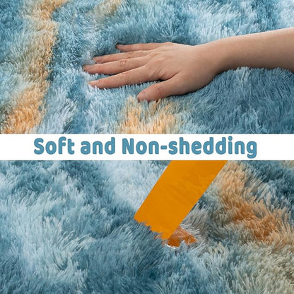 Soft Runner Rugs for Bedroom Hallways, 2x5 Abstract Blue Fluffy Shag Throw Area Rug Non Slip for Bedside Dorm, Long Shaggy Furry Carpet for Nursery Living Room