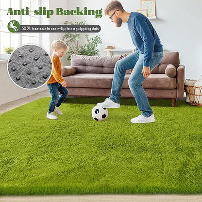 6x9 Area Rugs for Living Room: Fluffy Shag Soft Washable Rug Large Fuzzy Plush Indoor Carpet for Bedroom Nursery Playroom Kids Girls Boys Room (Grass Green, 6'x9')