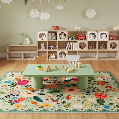 Rugcomf Area Rugs 8x10 Rug for Living Room Clearance Washable Boho Area Rug Non Slip Floral Vintage Low Pile Large Rug for Living Room, Bedroom, Farmhouse, Dining Room, Kids Playroom(Green)