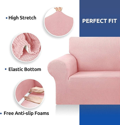 KEKUOU Stretch Oversized Sofa Slipcover 1 Piece Couch Sofa Cover (94"-110") Furniture Protector 4 Seater Sofa with Elastic Bottom for Kids,Pet.Jacquard Checked Pattern Fabric(X Large,Dusty Pink)