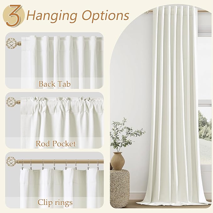 Guken 100% Blackout Linen Curtains 42 Inch Wide by 108 Inch 2 Panels Set for Living Room Bedroom Back Tab Thermal Insulated Black Out Linen Drapes Room Darkening Window Curtains, Ivory