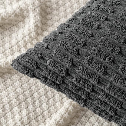 MIULEE Pack of 2 Corduroy Decorative Lumbar Throw Pillow Covers 20x12 Inch Soft Boho Striped Pillow Covers Modern Farmhouse Home Decor for Sofa Living Room Couch Bed Dark Grey