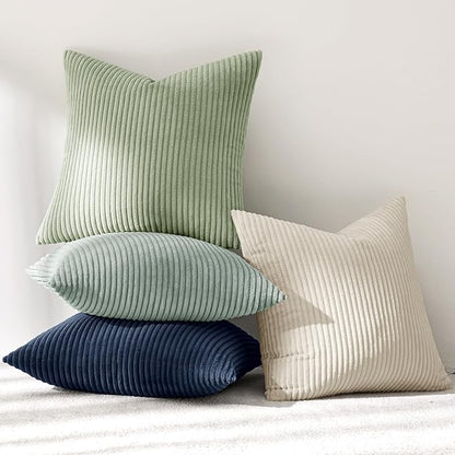 MIULEE Boho Farmhouse Muted Teal Throw Pillow Covers 18x18 Inch Set of 4 Mordern Nordic Cushion Covers Soft Corduroy Spring Home Decor for Couch Bed Sofa Living Room