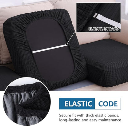 hyha Waterproof Couch Cushion Covers for Pets, Non Slip Sofa Seat Cover for Dogs Washable, Soft Thick Stretch Jacquard Fabric, Sofa Slipcovers with Elastic Bottom (1 Chaise+3 Seater, Black)