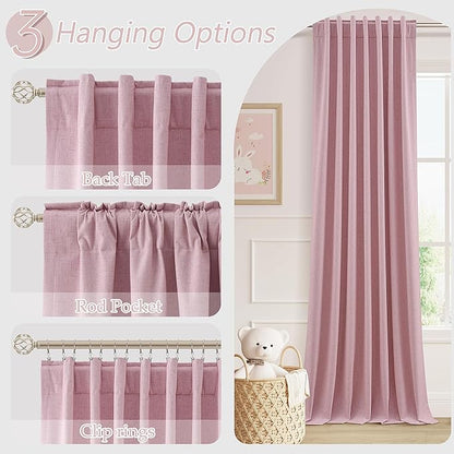 Guken 100% Blackout Curtains 90 Inch Length 2 Panels Set for Living Room Bedroom Back Tab Thermal Insulated Black Out Linen Drapes Room Darkening Rose,52x90